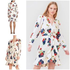 NWT Tory Burch Ivory Tea Rose Floral Printed Silk Wrap Dress 8